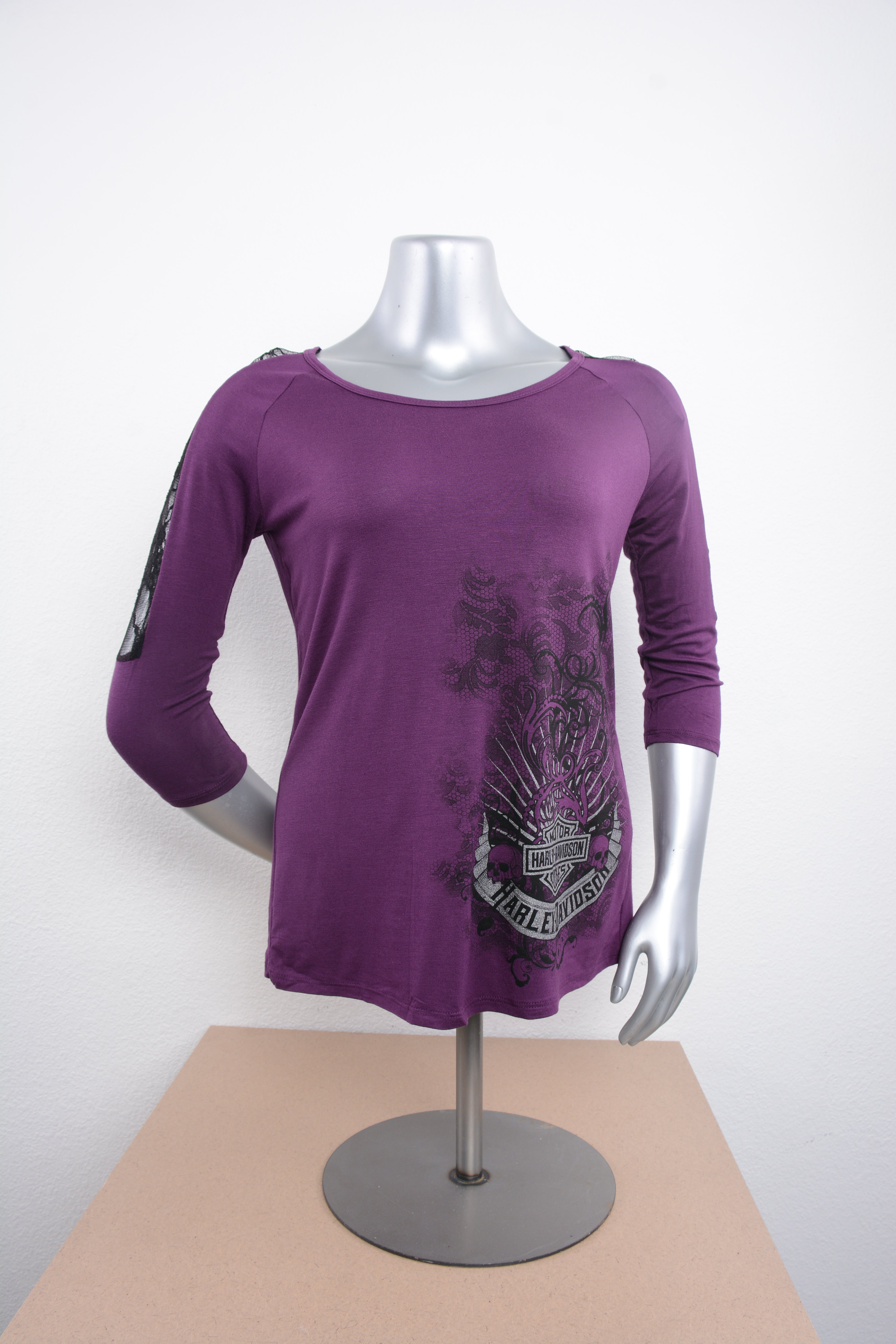 Licensed Product Womens Banner Lace Inserts Purple 3/4 Sleeve T-Shirt Main image