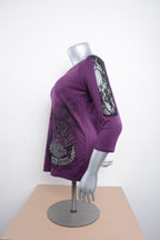 Licensed Product Womens Banner Lace Inserts Purple 3/4 Sleeve T-Shirt