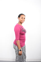 Licensed Product Women's Red Edging Winged Logo Maroon 3/4 Sleeve T-Shirt