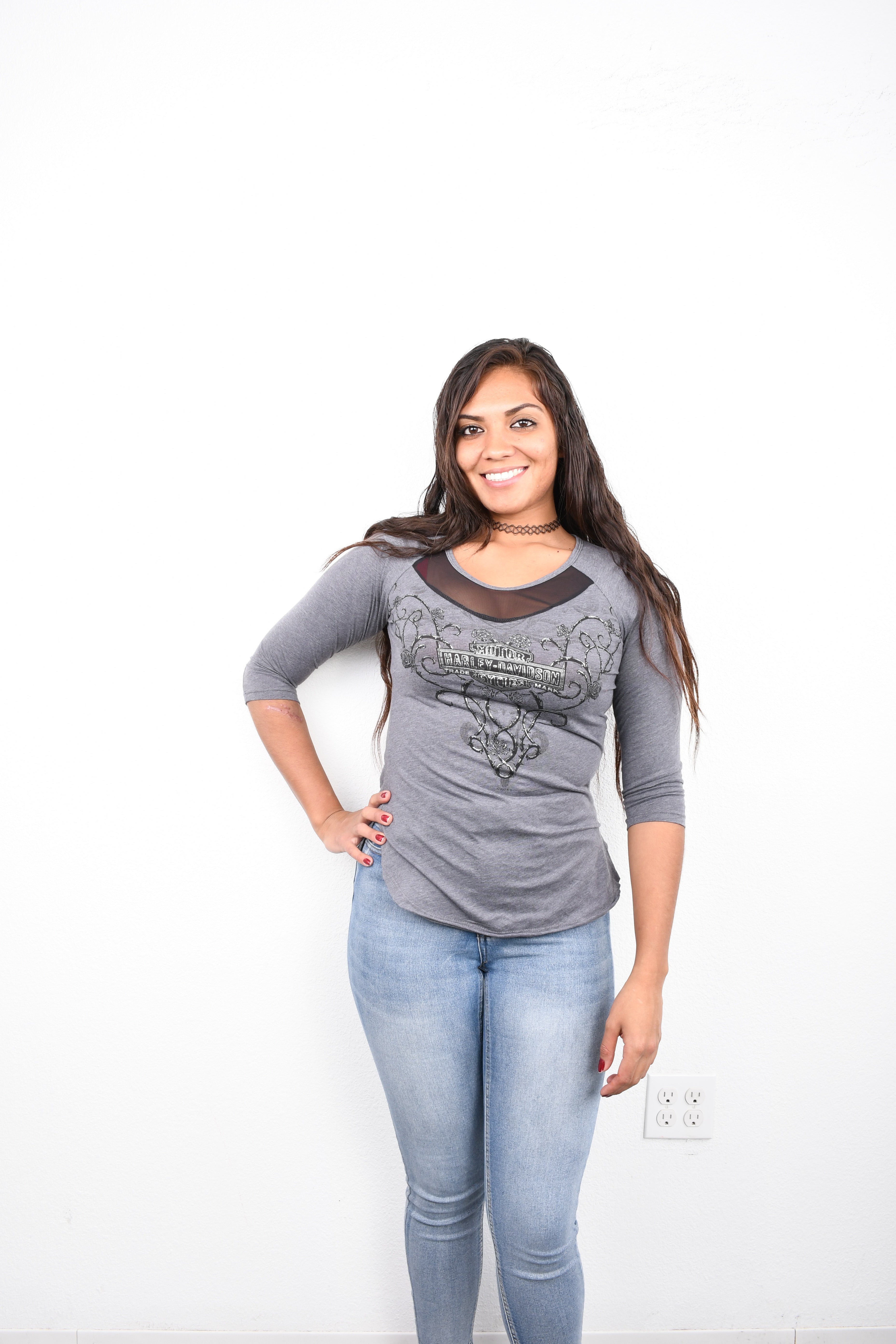 Licensed Product Women's Biker Love Foil Trademark B&S Mesh Charcoal 3/4 Sleeve T-Shirt