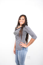 Licensed Product Women's Biker Love Foil Trademark B&S Mesh Charcoal 3/4 Sleeve T-Shirt