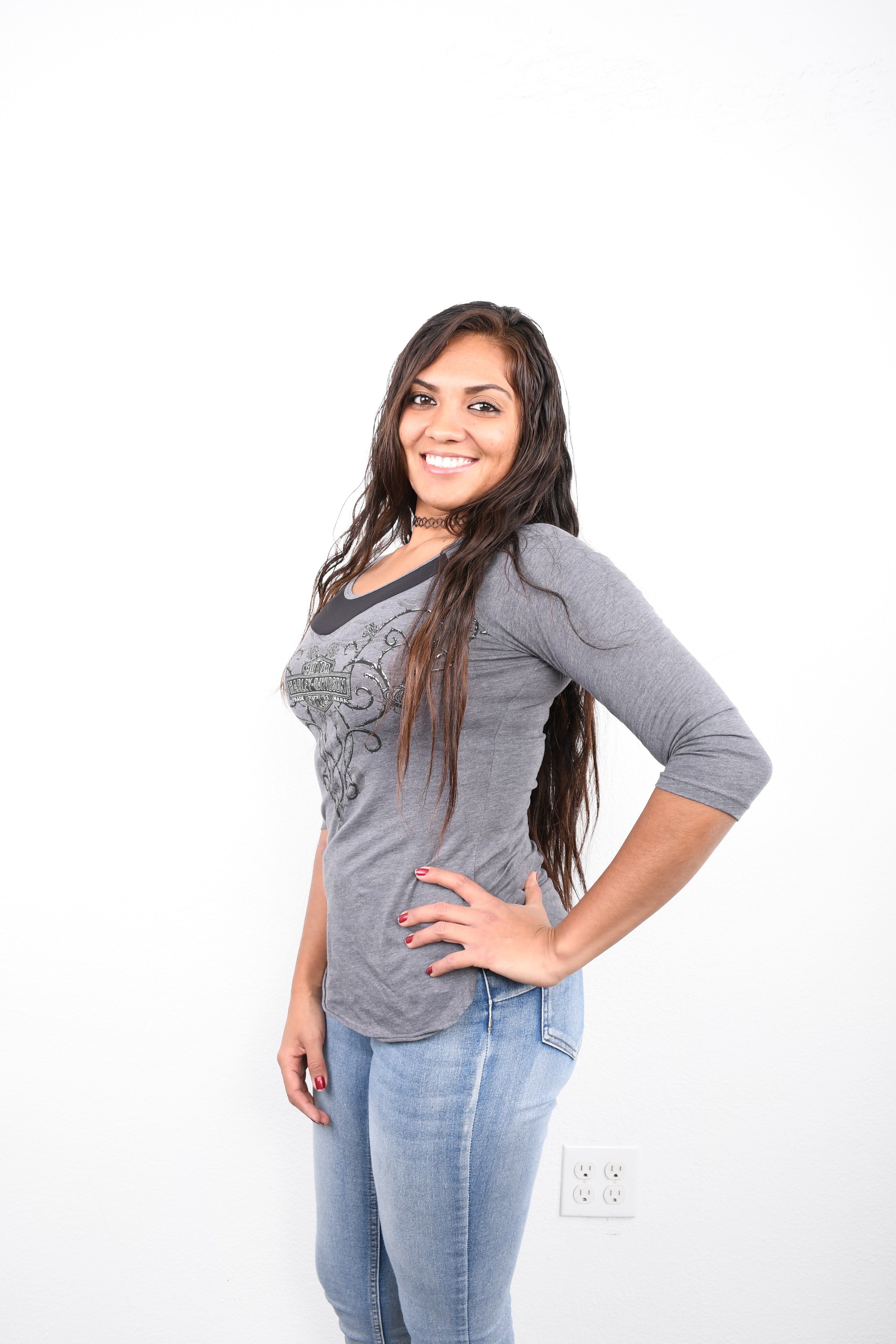 Licensed Product Women's Biker Love Foil Trademark B&S Mesh Charcoal 3/4 Sleeve T-Shirt