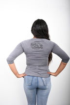 Licensed Product Women's Biker Love Foil Trademark B&S Mesh Charcoal 3/4 Sleeve T-Shirt