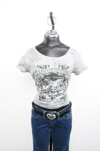 Licensed Product Women's Deceit with Rhinestones Burnout Grey Short Sleeve T-Shirt