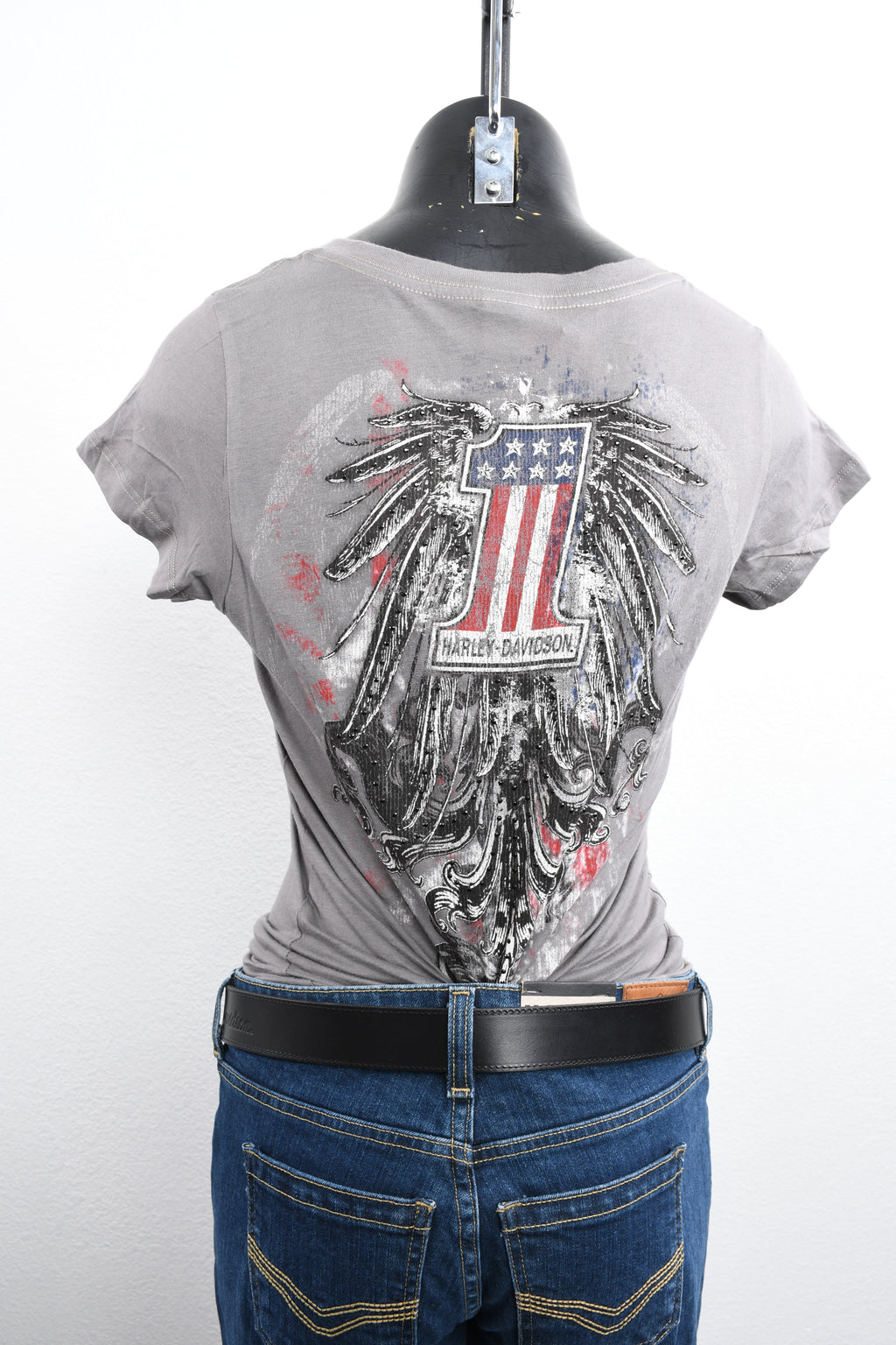 Licensed Product Women's One Mood #1 Logo with Wings Foil with Studs Grey Short Sleeve T-Shirt