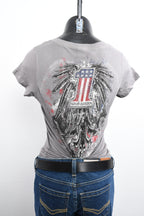 Licensed Product Women's One Mood #1 Logo with Wings Foil with Studs Grey Short Sleeve T-Shirt