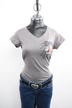 Licensed Product Women's One Mood #1 Logo with Wings Foil with Studs Grey Short Sleeve T-Shirt