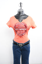 Licensed Product Women's Oiled Patina V-Notch Neck Pink Short Sleeve T-Shirt