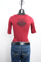 Licensed Product Women's Rockin Rhinestones V-Neck Burgundy Half Sleeve T-Shirt