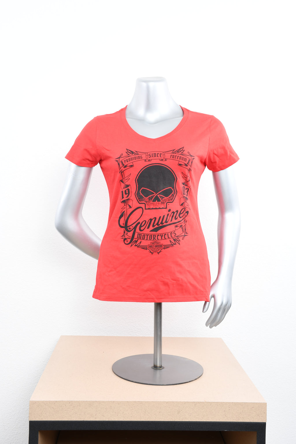 Licensed Product Womens Pin Label II Willie G Skull V-Neck Red Short Sleeve T-Shirt