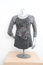 Licensed Product Womens Entangled Rhinestone Burnout Charcoal 3/4 Sleeve T-Shirt