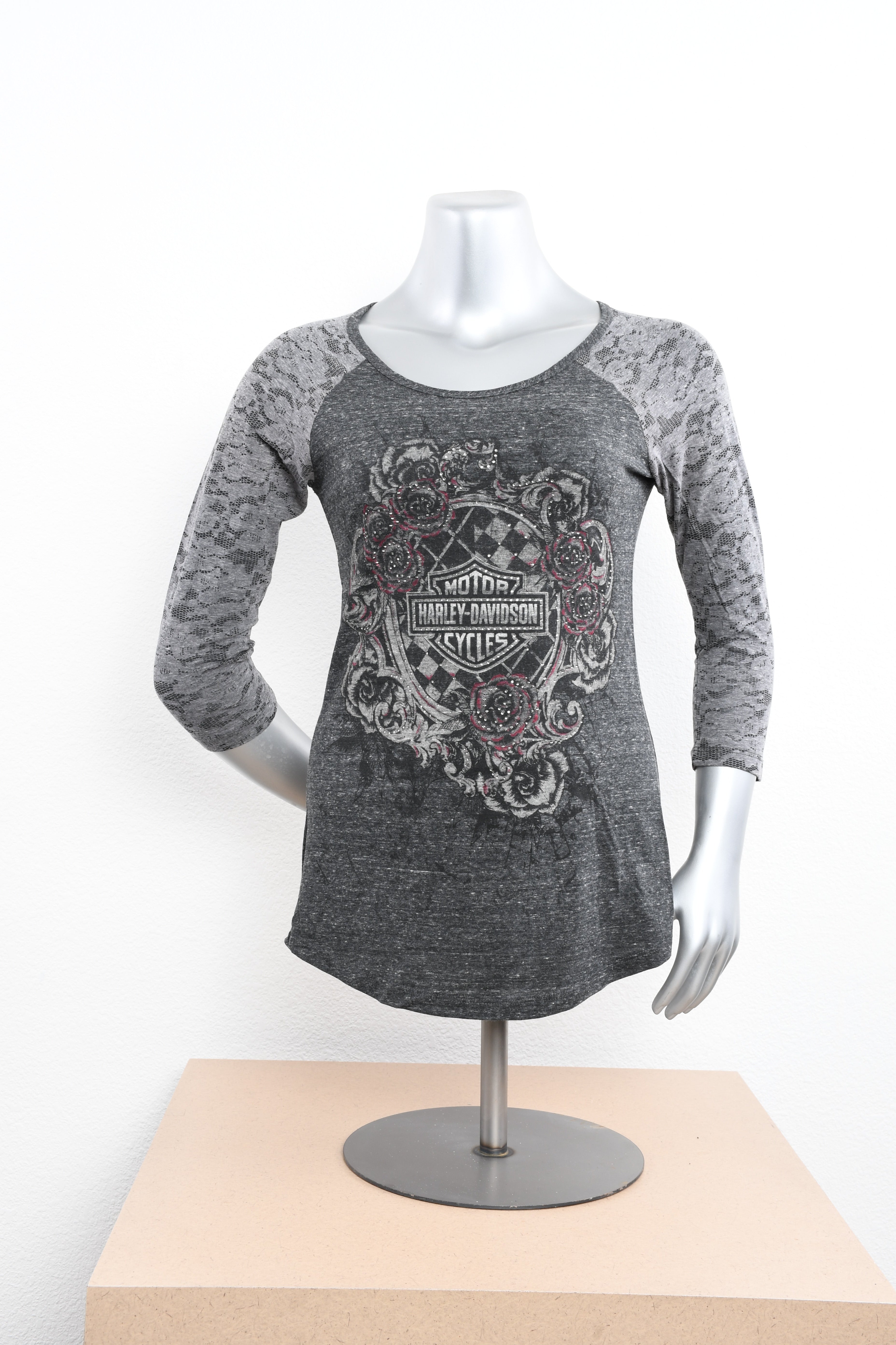 Licensed Product Womens Entangled Rhinestone Burnout Charcoal 3/4 Sleeve T-Shirt