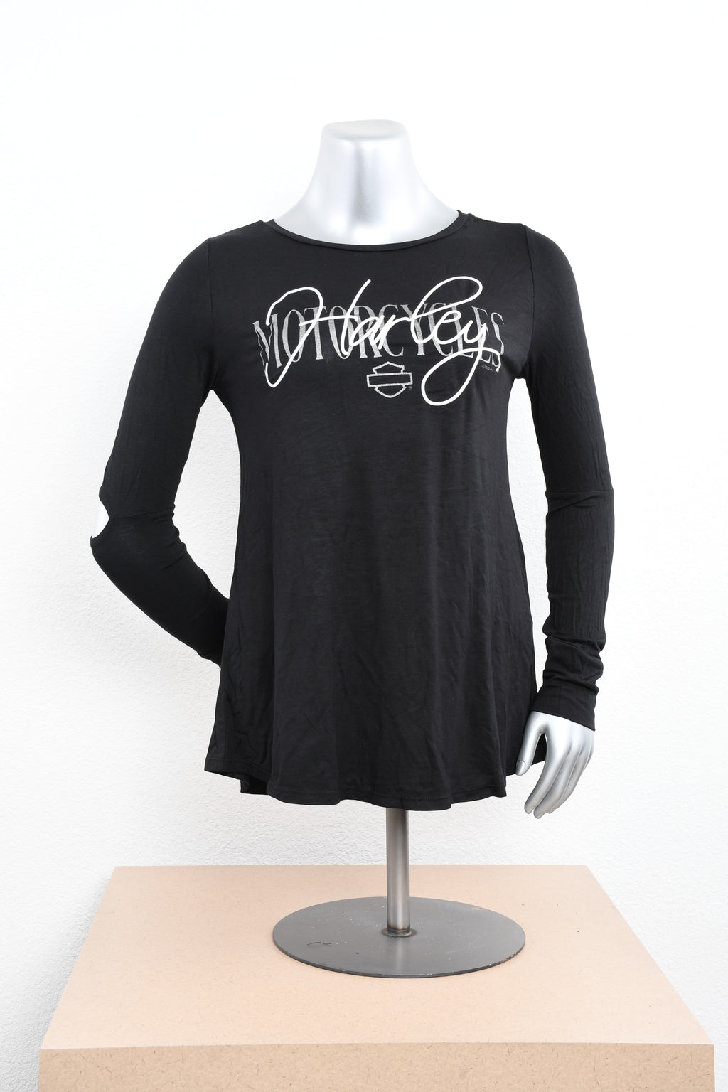 Licensed Product Womens Thin Script Open Elbow Black Long Sleeve T-Shirt