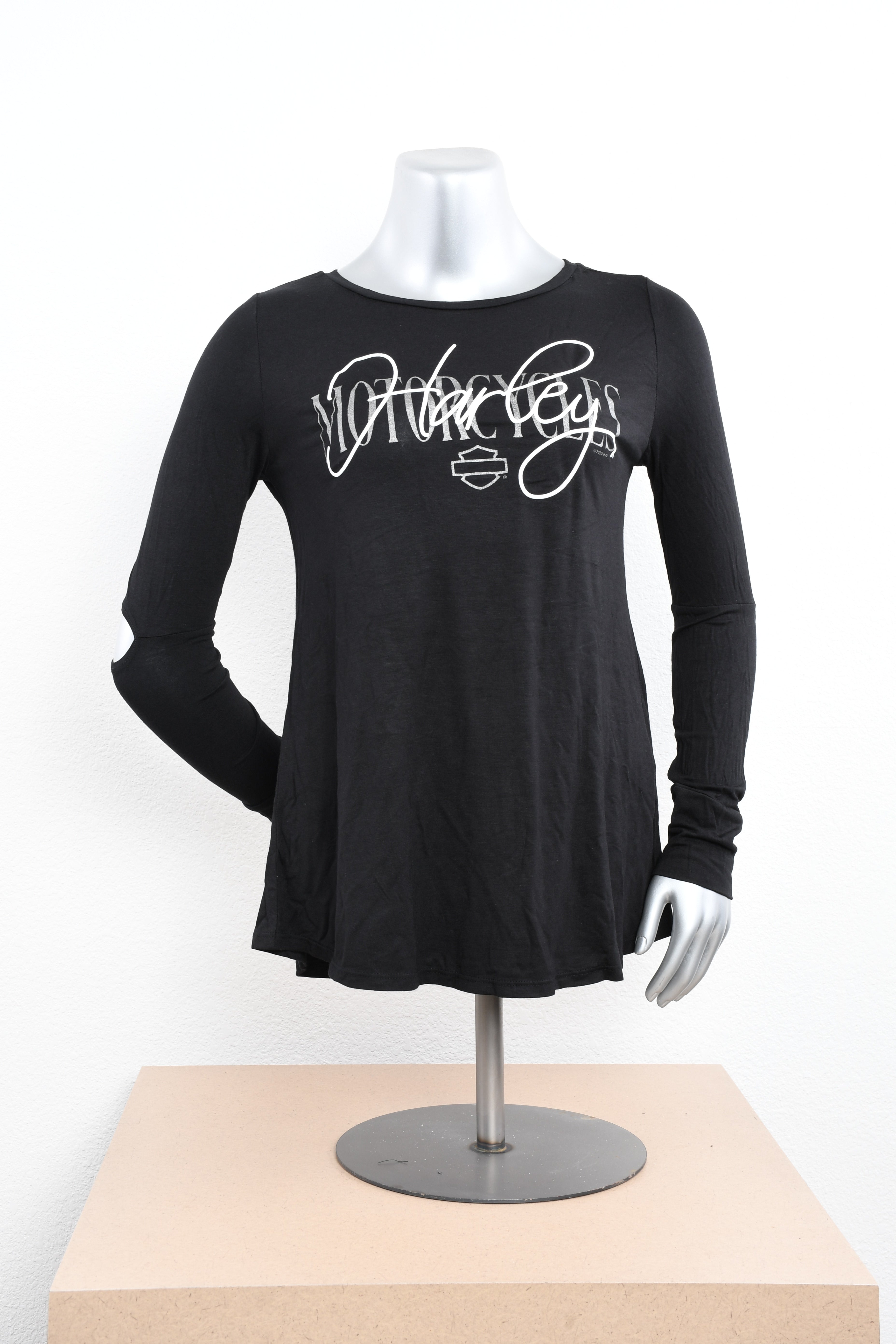 Licensed Product Womens Thin Script Open Elbow Black Long Sleeve T-Shirt