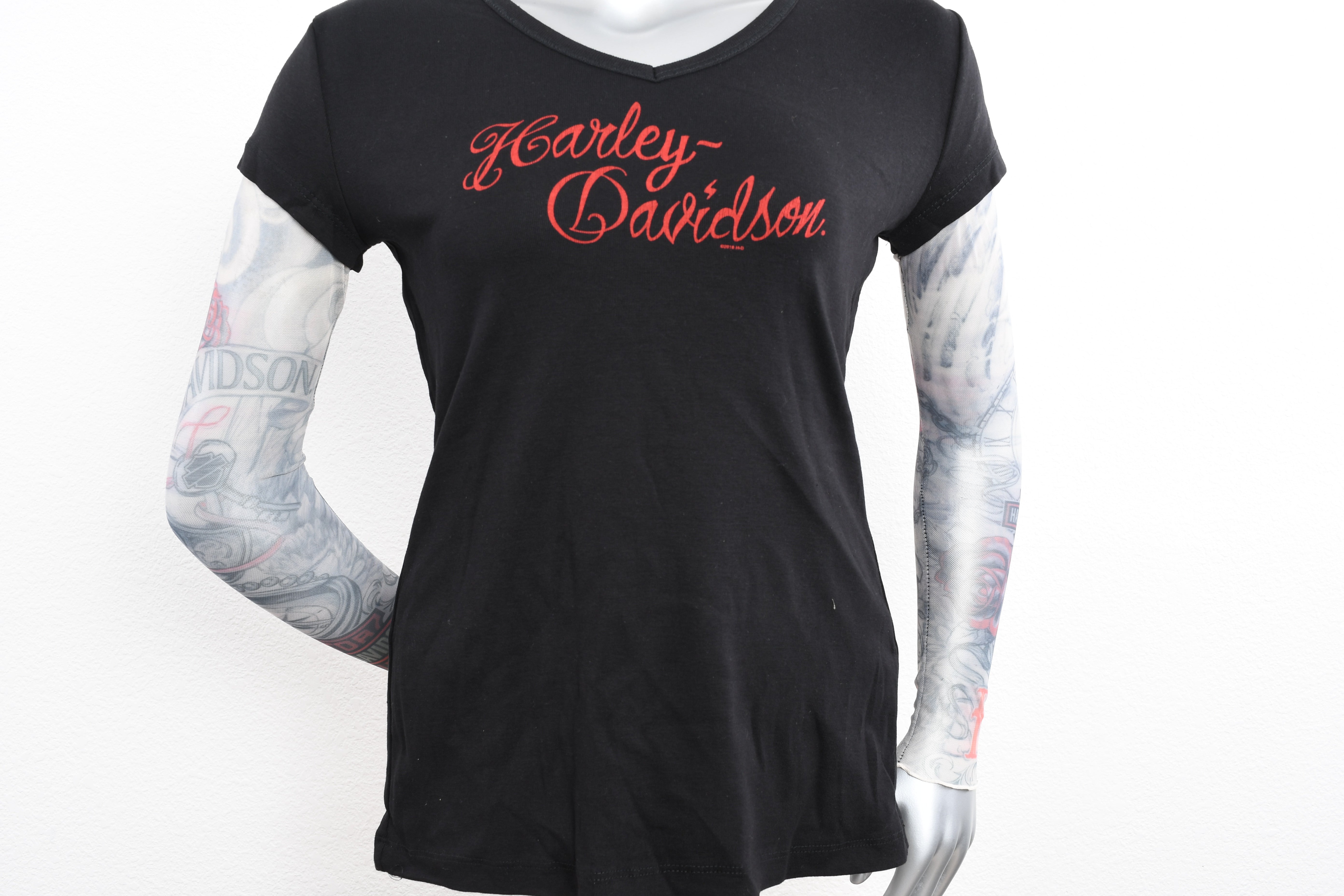 Licensed Product Womens Time Mesh Tattoo Sleeves V-Neck Black Long Sleeve T-Shirt Secondary image