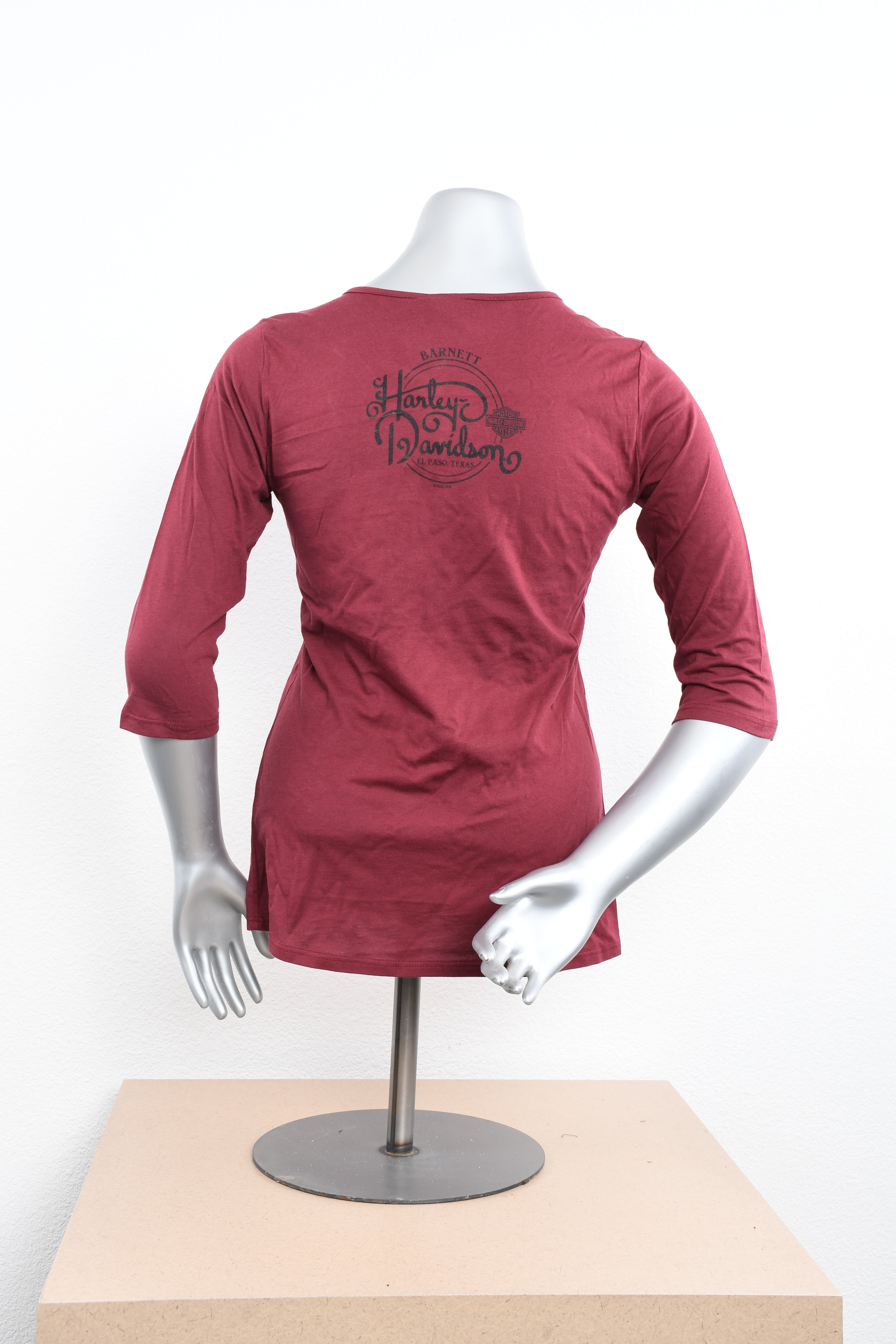 Licensed Product Womens Thriving Foil Print Keyhole Neck Burgundy 3/4 Sleeve T-Shirt