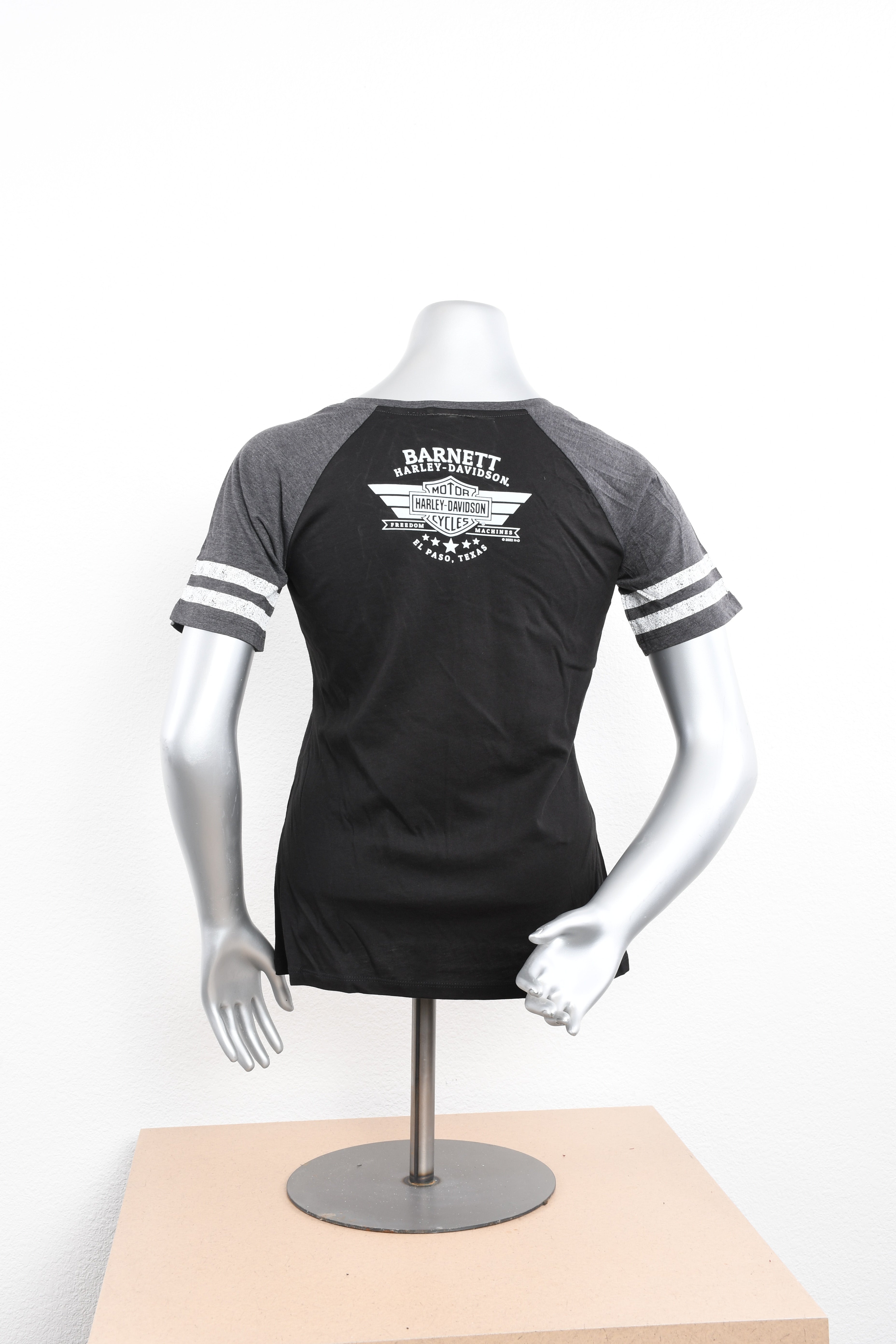 Licensed Product Womens College 03 Raglan V-Neck Black Short Sleeve T-Shirt