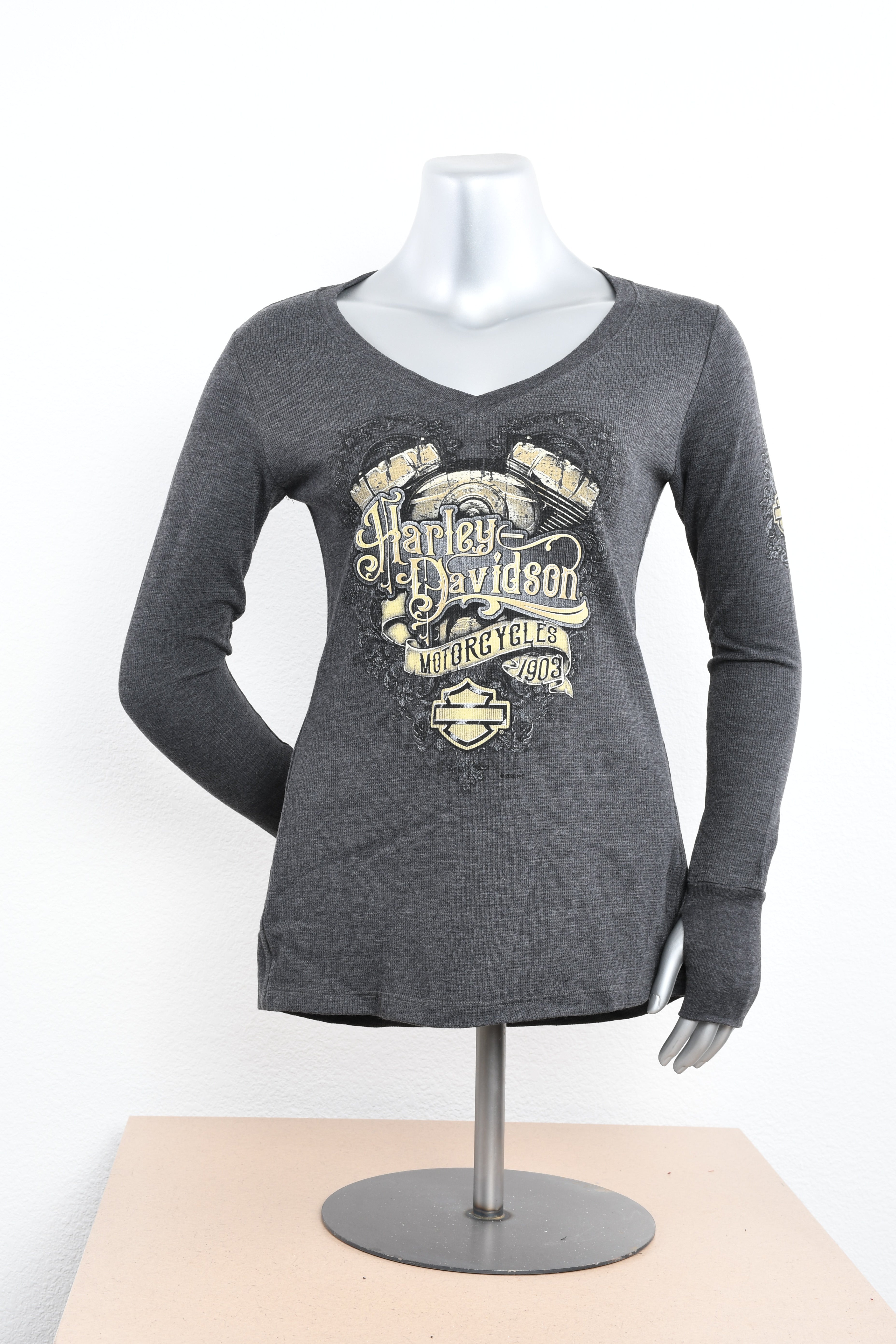Licensed Product Womens Label Ornate Engine V-Neck Charcoal Long Sleeve Thermal