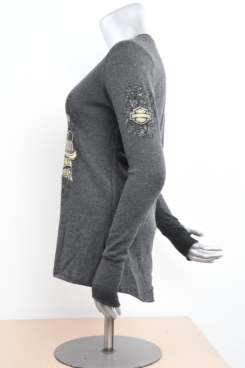 Licensed Product Womens Label Ornate Engine V-Neck Charcoal Long Sleeve Thermal