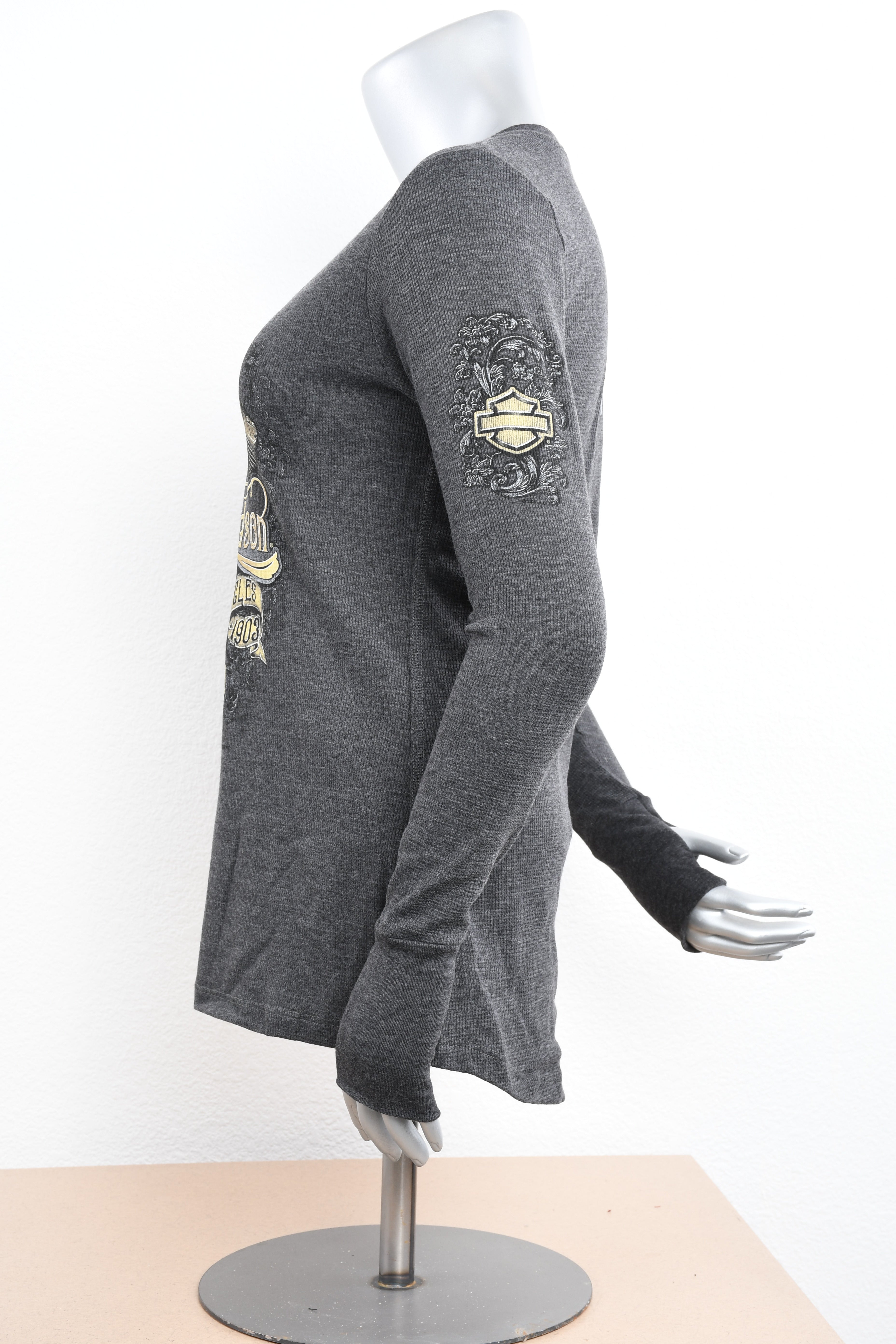 Licensed Product Womens Label Ornate Engine V-Neck Charcoal Long Sleeve Thermal