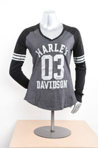 Licensed Product Womens Collegiate Raglan V-Neck Charcoal Long Sleeve T-Shirt