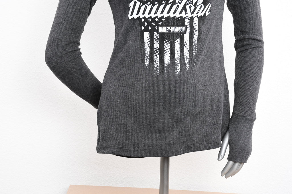 Licensed Product Womens Grunge Patriotic Flag V-Neck Charcoal Long Sleeve Thermal