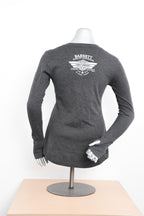 Licensed Product Womens Grunge Patriotic Flag V-Neck Charcoal Long Sleeve Thermal