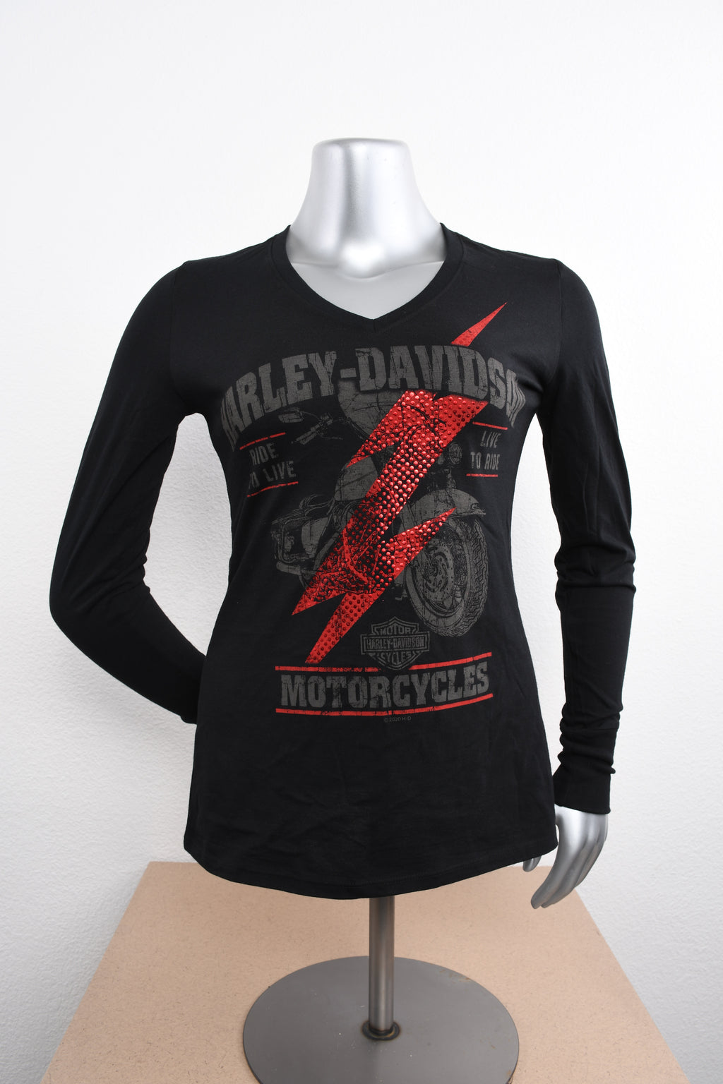 Licensed Product Womens MC Bolt Foil Print V-Neck Black Long Sleeve T-Shirt