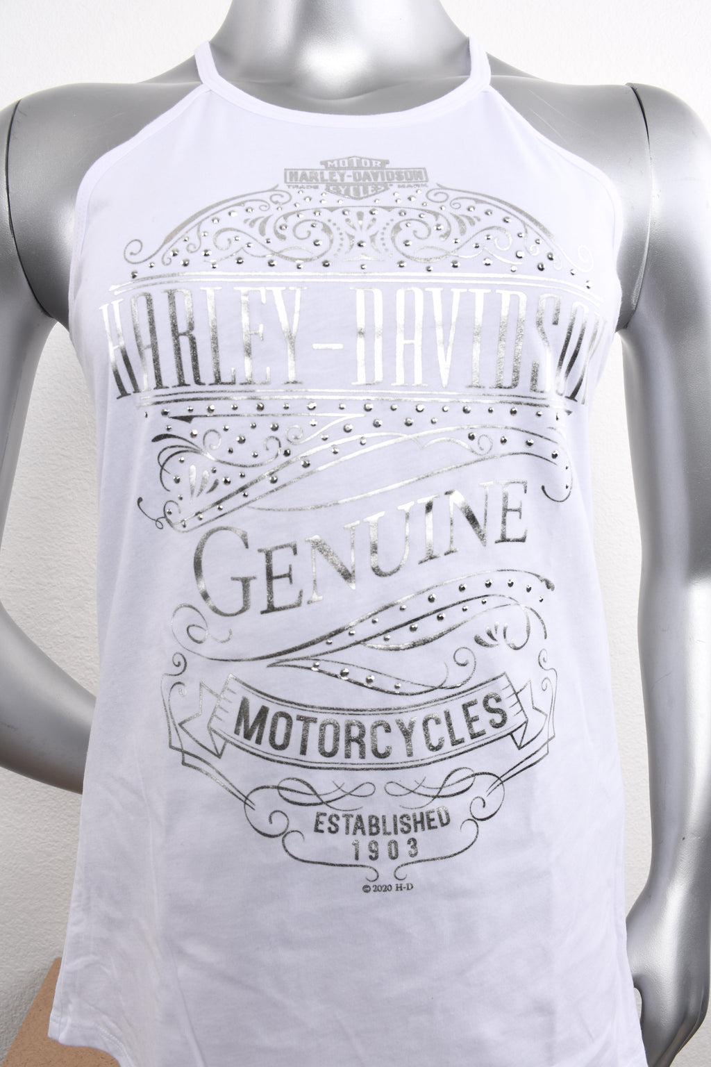 Licensed Product Womens Jenna Foil Print High Neck White Sleeveless Tank