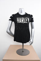 Licensed Product Womens Marvelous Slashed with Studs Black Short Sleeve T-Shirt