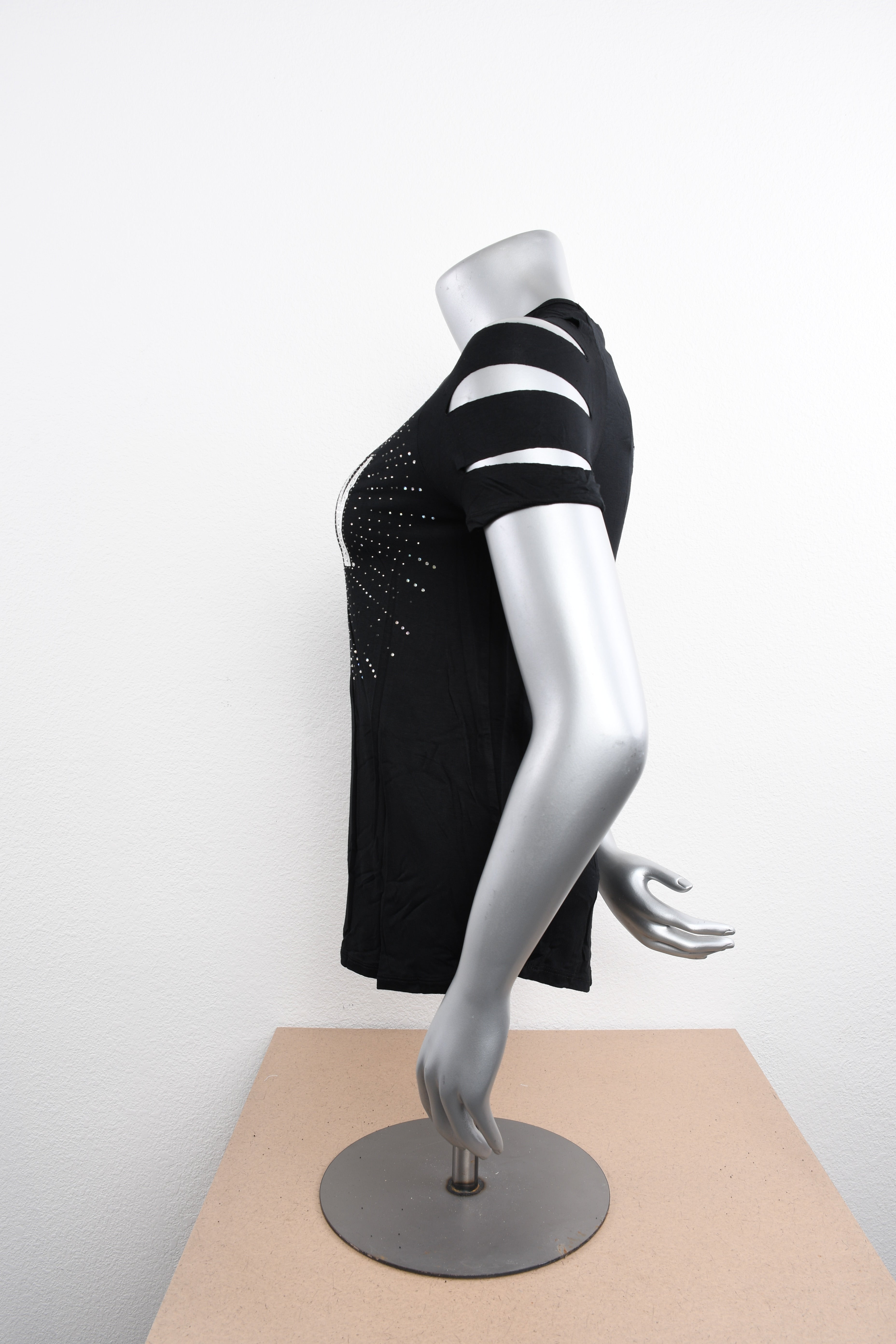 Licensed Product Womens Marvelous Slashed with Studs Black Short Sleeve T-Shirt