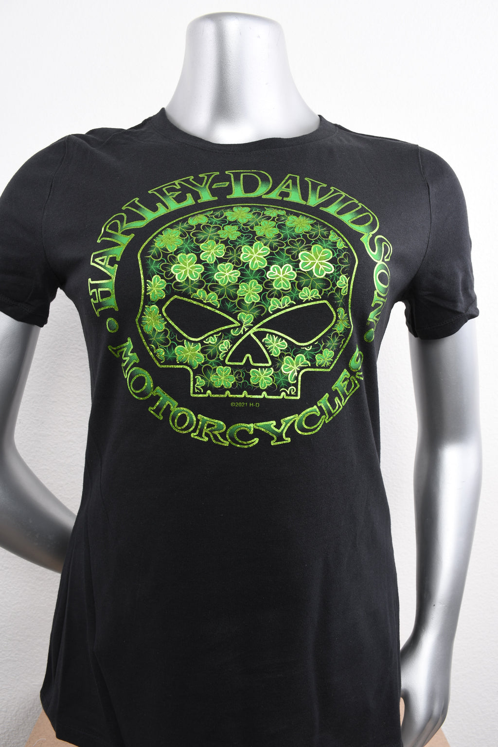 Licensed Product Womens Peridot Willie G Skull Clovers Black Short Sleeve T-Shirt