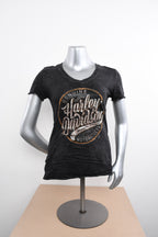 Licensed Product Womens Wooden Label V-Neck Black Short Sleeve T-Shirt