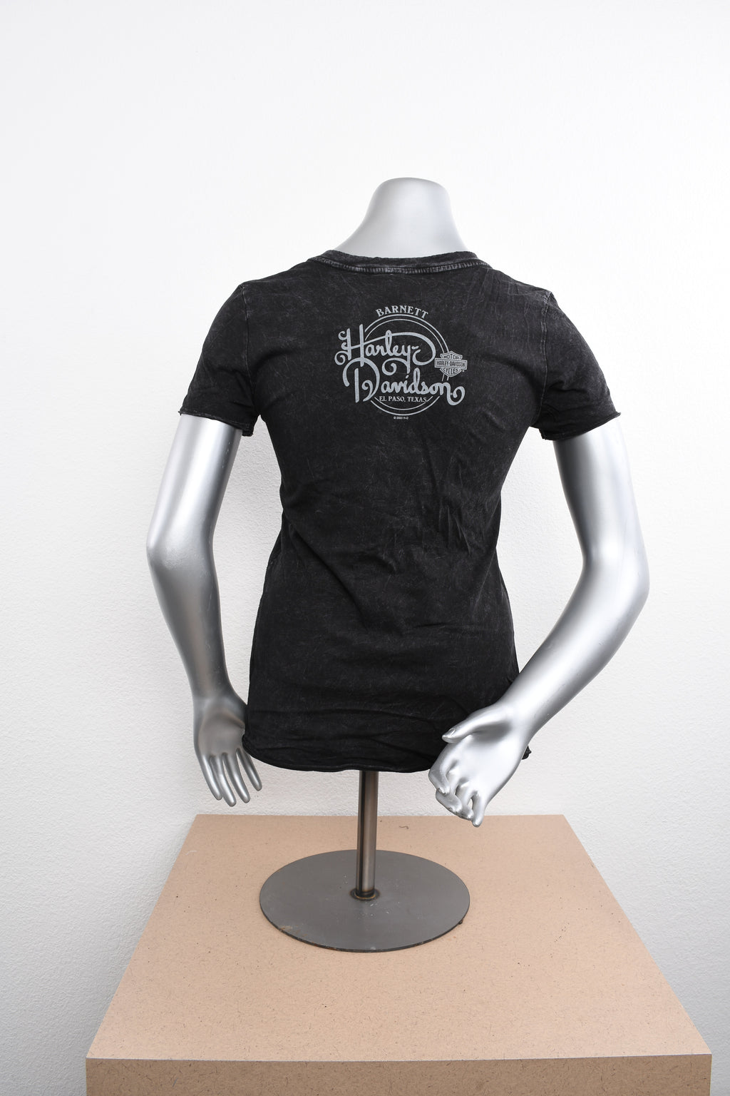 Licensed Product Womens Wooden Label V-Neck Black Short Sleeve T-Shirt