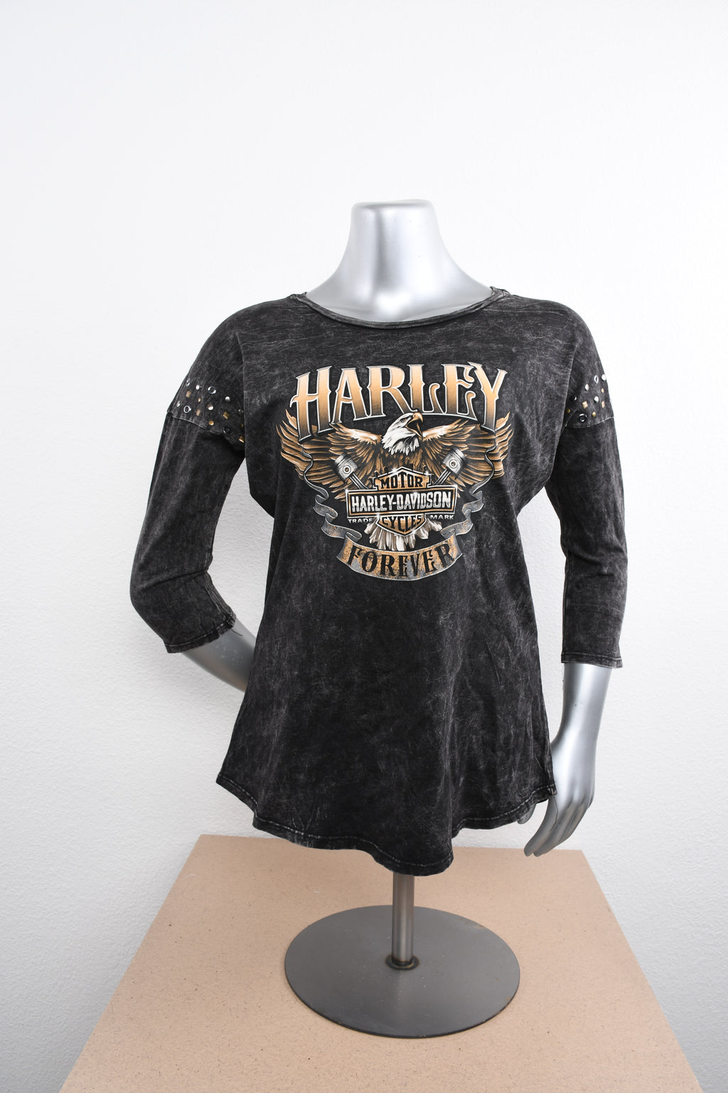 Licensed Product Womens Scantling Eagle Shoulder Studs Black 3/4 Sleeve T-Shirt