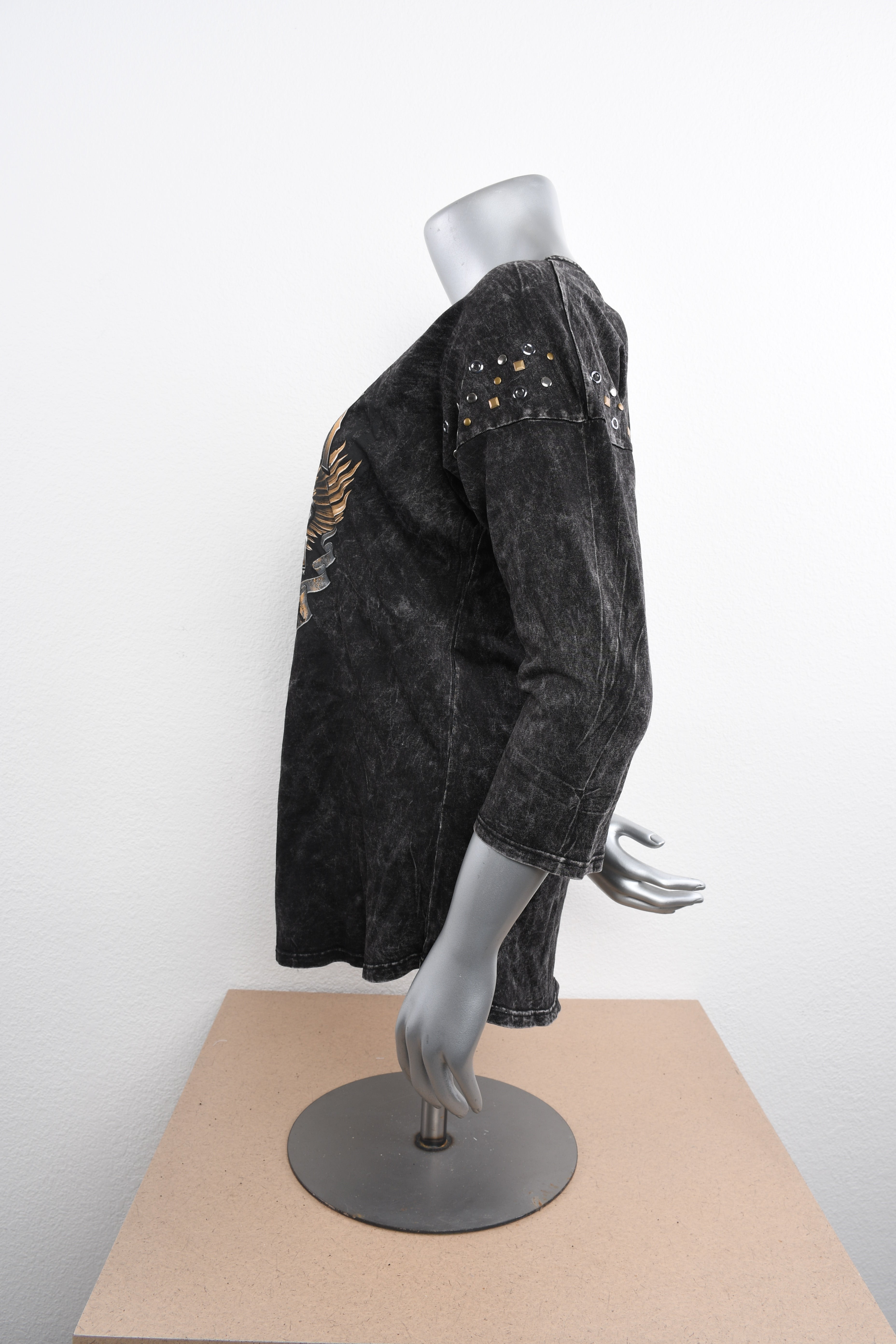 Licensed Product Womens Scantling Eagle Shoulder Studs Black 3/4 Sleeve T-Shirt