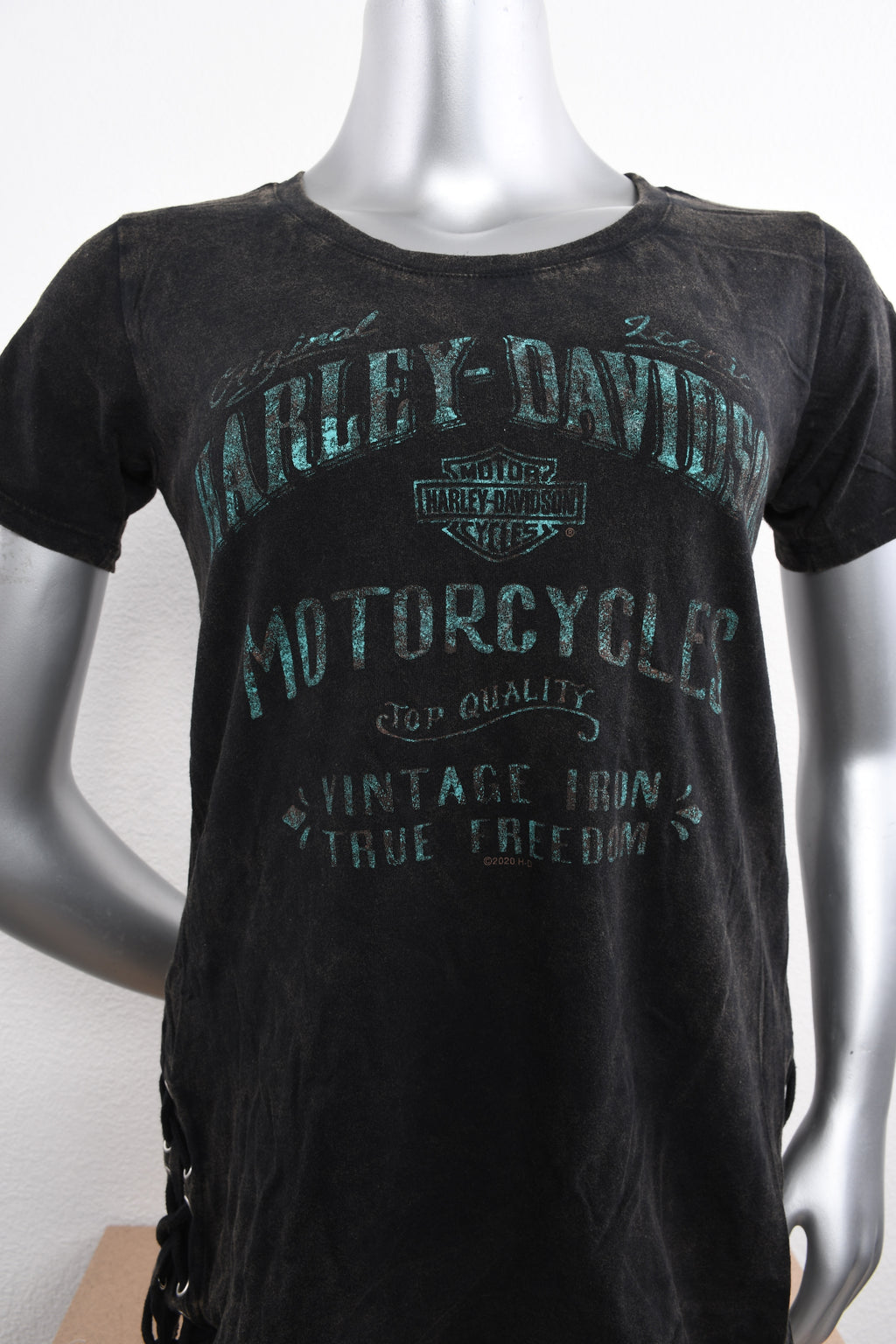 Licensed Product Womens Veneer Side Lace Black Short Sleeve T-Shirt