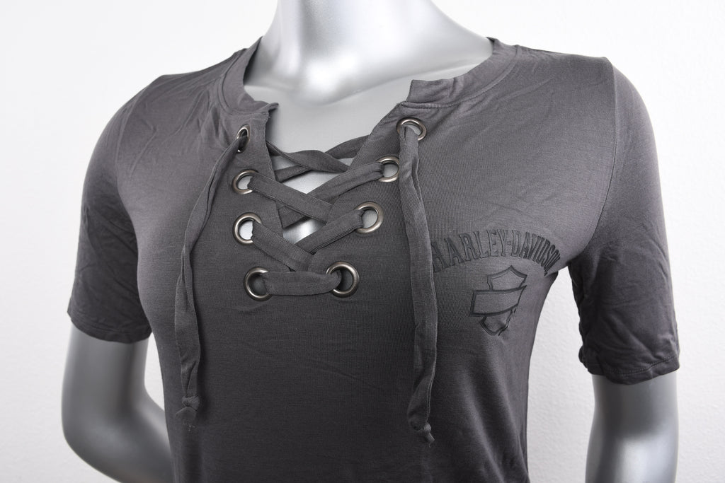 Licensed Product Womens Raised Grommet Laced Grey Half Sleeve T-Shirt