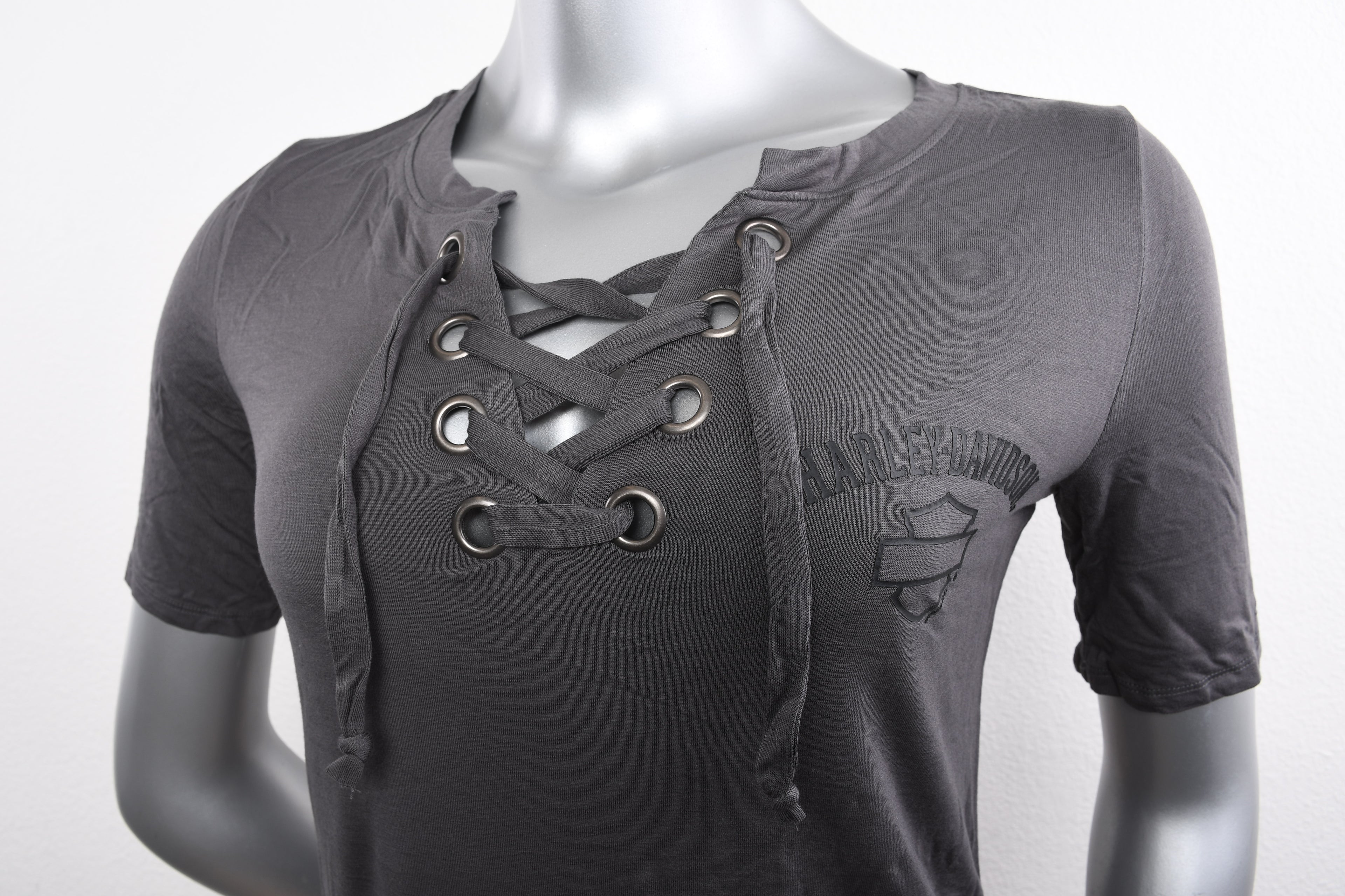 Licensed Product Womens Raised Grommet Laced Grey Half Sleeve T-Shirt