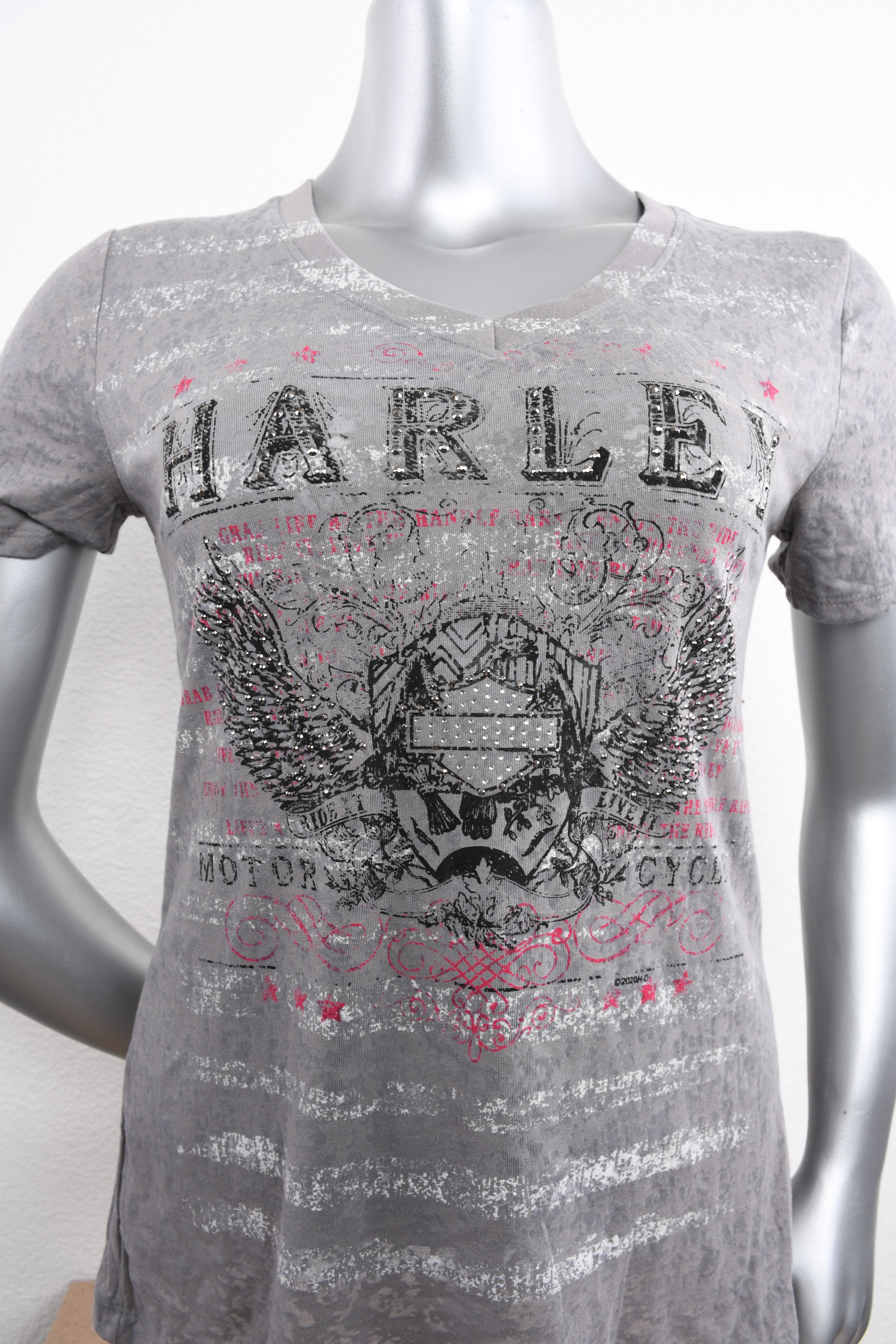 Licensed Product Womens Striped Label Burnout V-Neck Grey Short Sleeve T-Shirt Secondary image