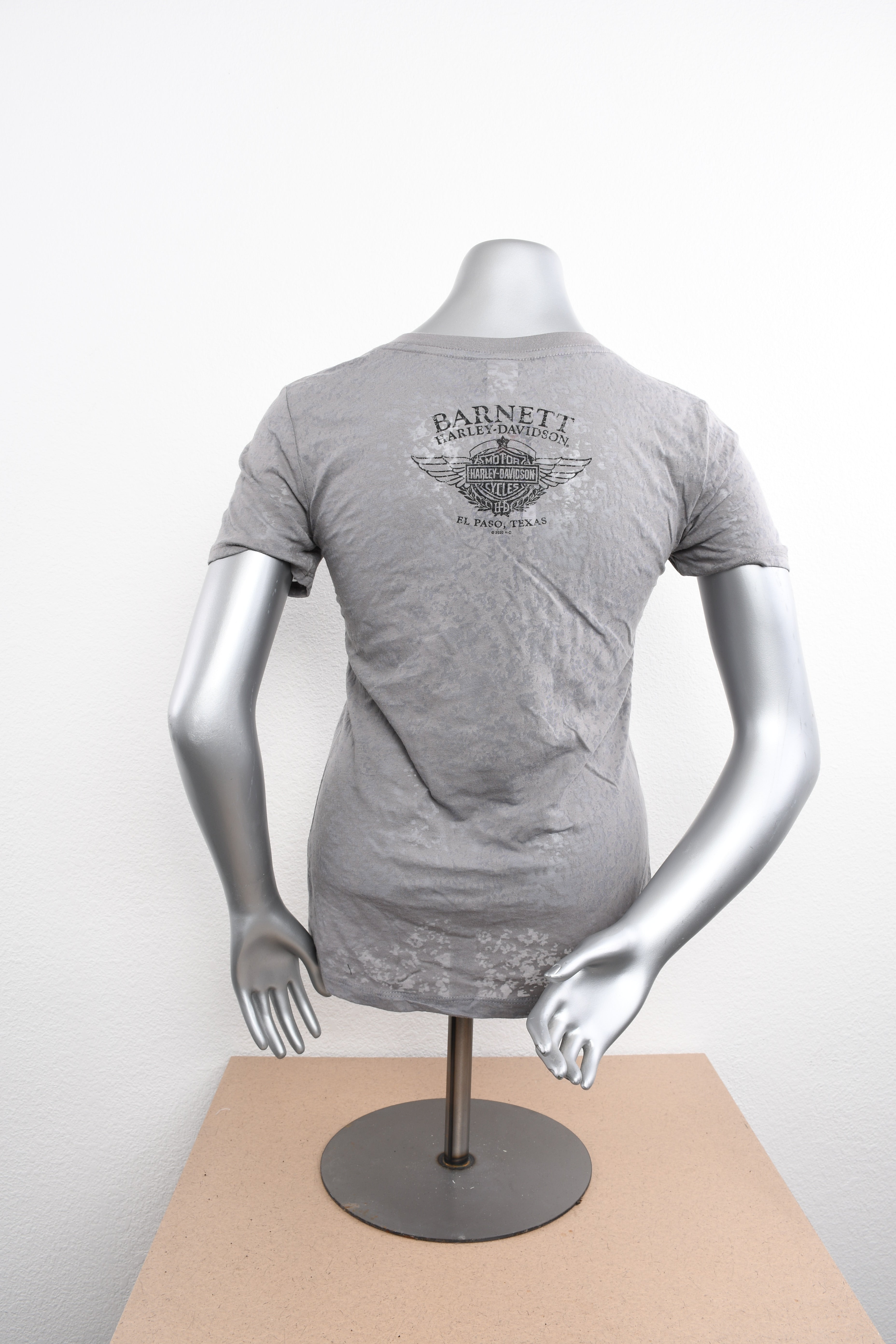 Licensed Product Womens Striped Label Burnout V-Neck Grey Short Sleeve T-Shirt