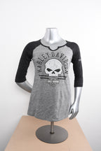 Licensed Product Womens Round Stripes Willie G Skull Grey 3/4 Sleeve T-Shirt