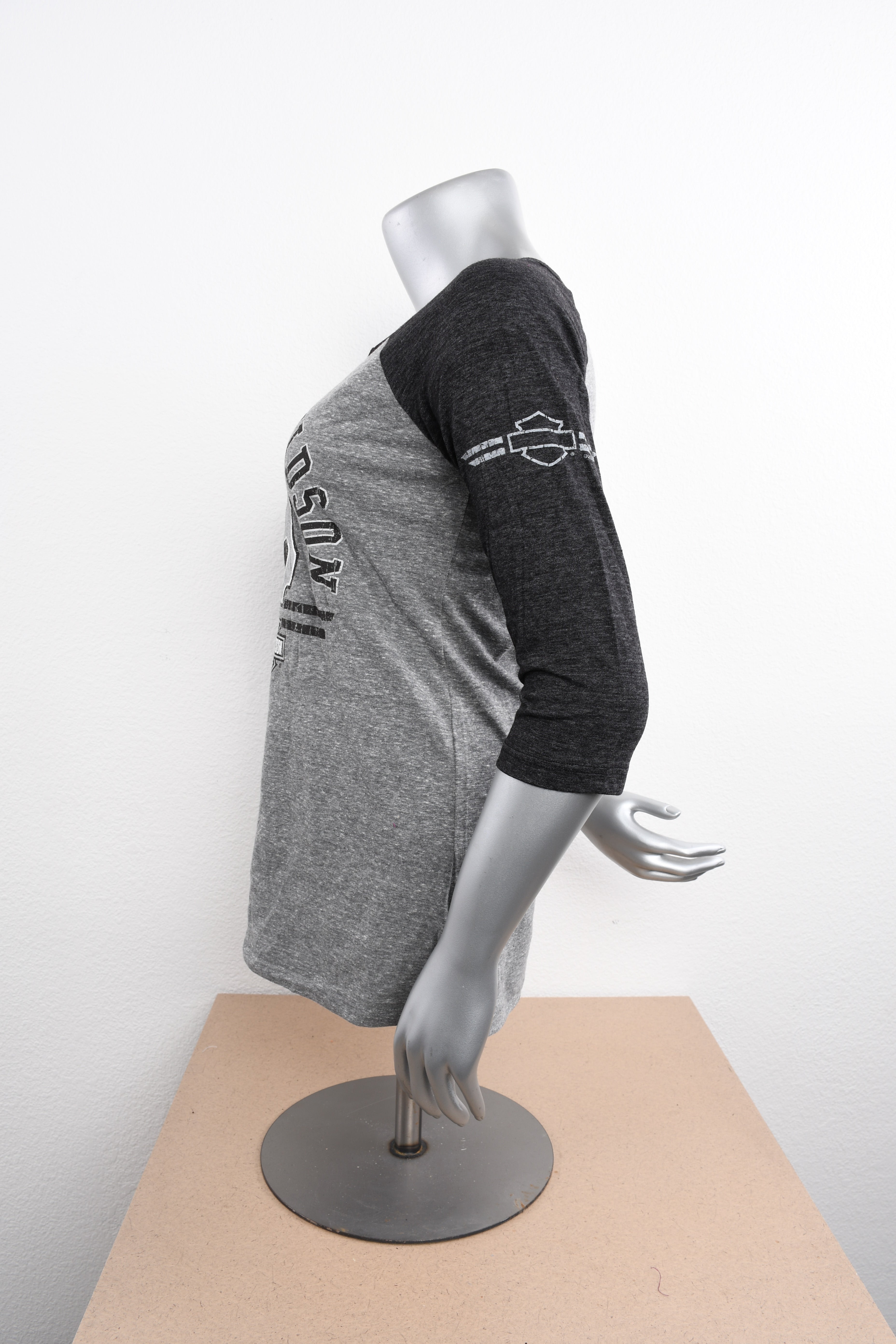 Licensed Product Womens Round Stripes Willie G Skull Grey 3/4 Sleeve T-Shirt