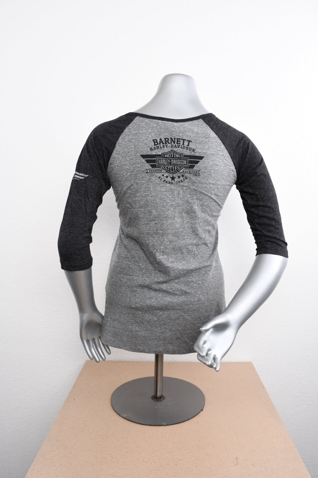 Licensed Product Womens Round Stripes Willie G Skull Grey 3/4 Sleeve T-Shirt