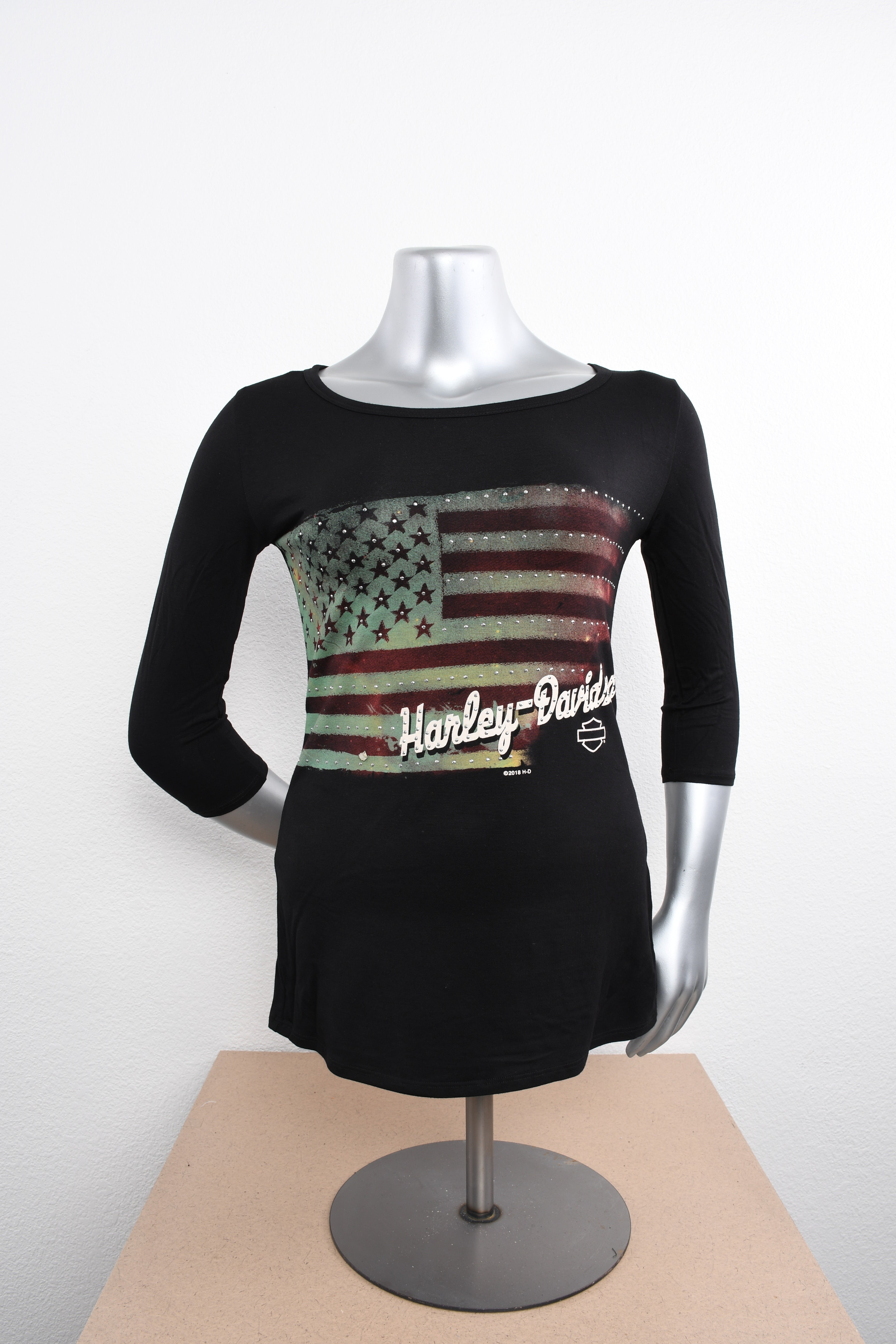 Licensed Product Womens Washed Flag with Studs Black 3/4 Sleeve T-Shirt