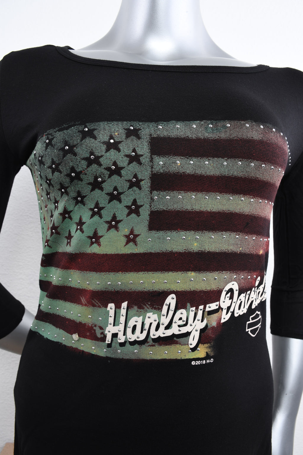 Licensed Product Womens Washed Flag with Studs Black 3/4 Sleeve T-Shirt