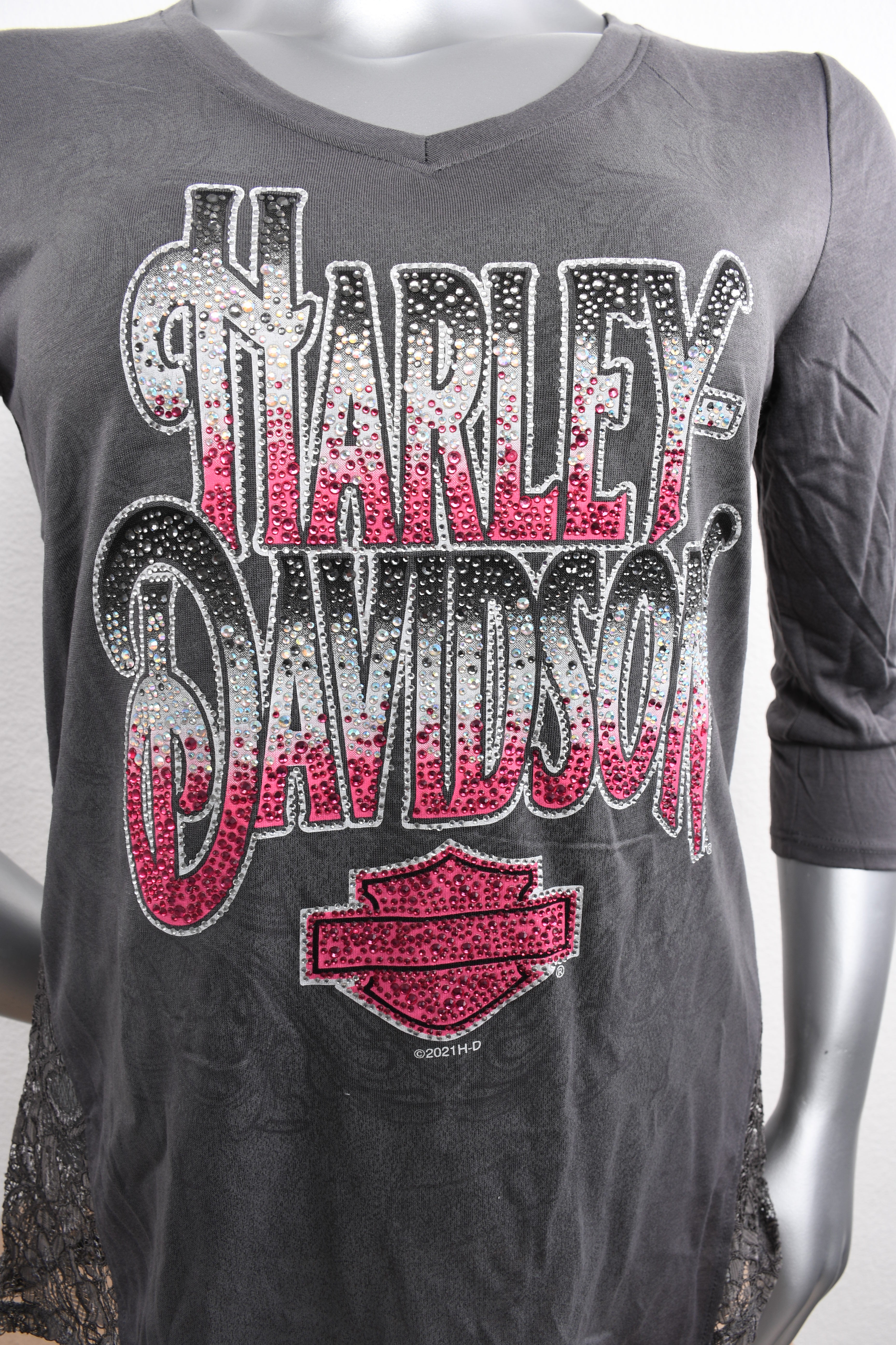 Licensed Product Womens Paradise Side Lace Grey 3/4 Sleeve T-Shirt