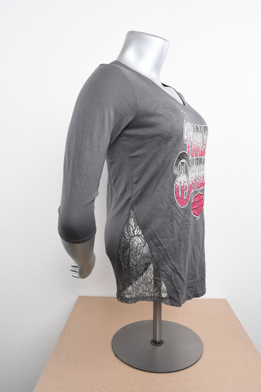 Licensed Product Womens Paradise Side Lace Grey 3/4 Sleeve T-Shirt