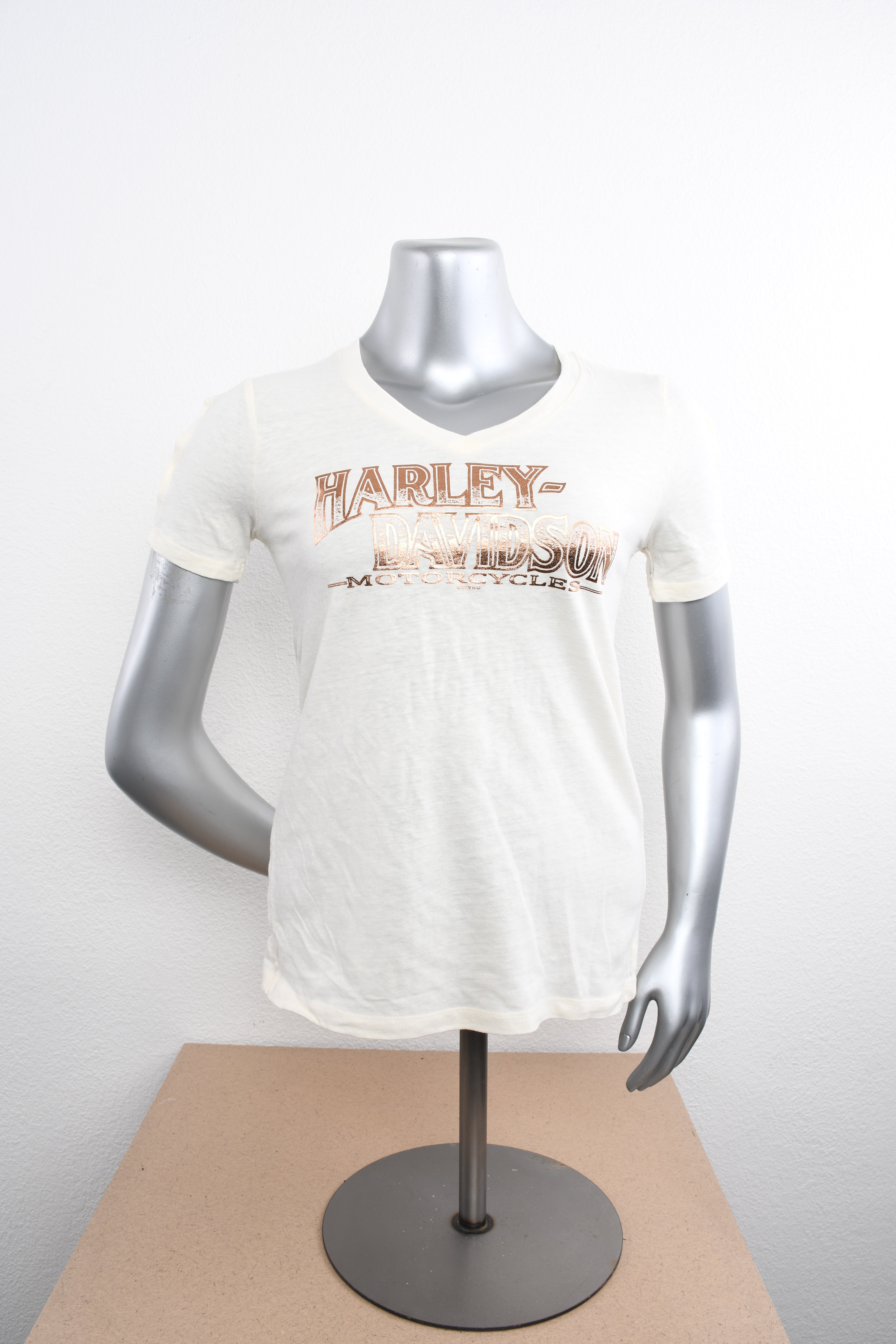 Licensed Product Womens Vintaged Lattice Sleeve V-Neck Ivory Short Sleeve T-Shirt Main image