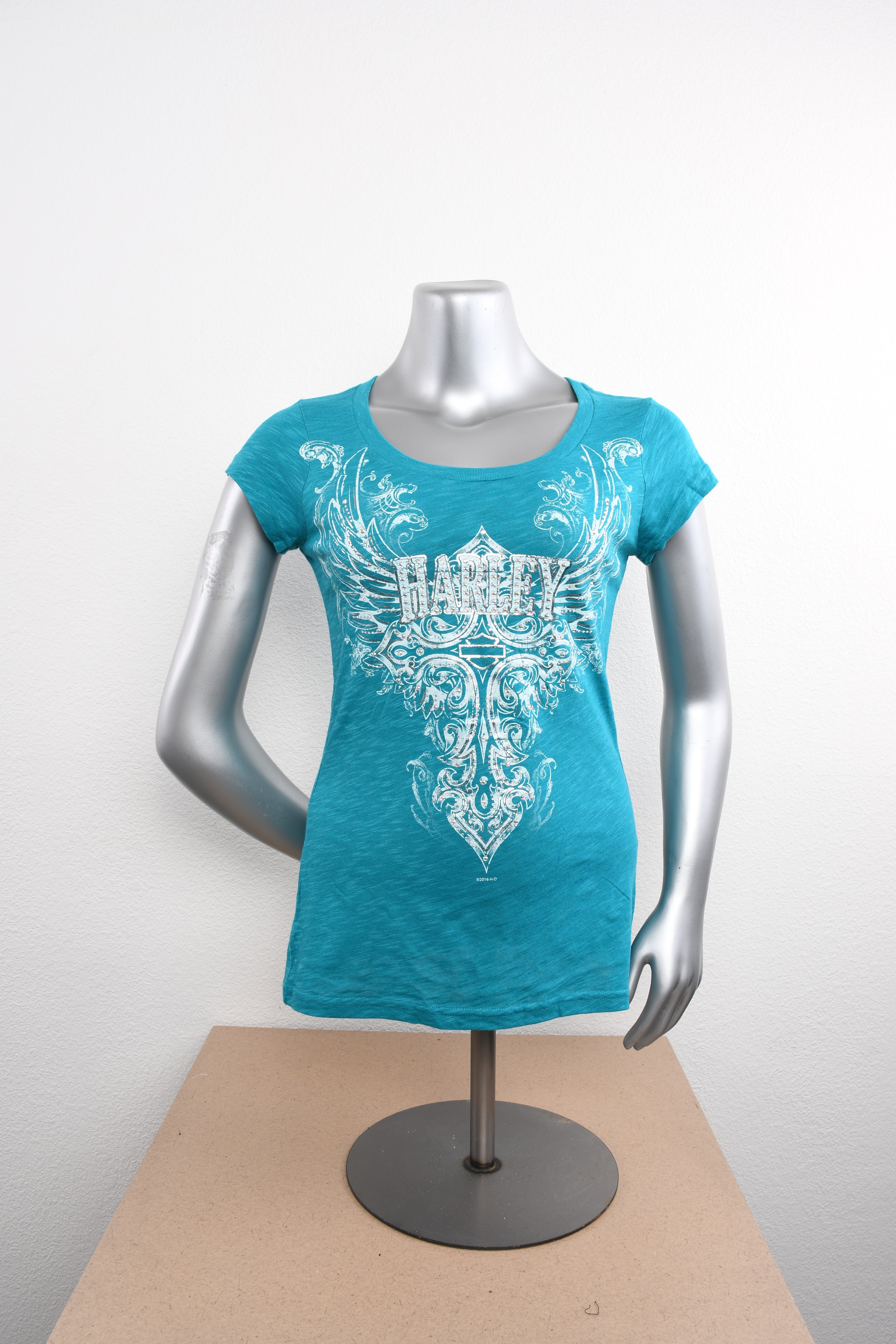 Licensed Product Womens Pizzazz Foil Print with Rhinestones Blue Short Sleeve T-Shirt Main image